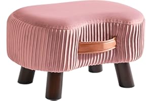 YMYNY Otomany, mały podnóżek, drewniane nogi, pufa, otomana, stołek na buty, zakrzywiony z uchwytem, stołek na sofę z miękką poduszką do siedzenia, do sypialni, salonu, 40 x 28 x 23 cm, różowy HBD021P