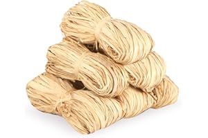 CAINCAY Raphia Naturel, 6 Rouleaux Raphia Teinte Naturelle Bobine de Raphia Naturel Rafia Naturel, Pièces Rafia Naturel Bobine pour Bouquets Artisanat de Décoration Tissage