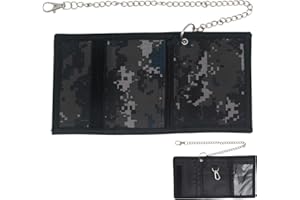 KEUGT Portafogli in Tela,Portafoglio Sottile Portafoglio Tre Ante da Bambini Ragazzi Portamonete Sportivo con Catena,Cerniera Portafoglio,Portafoglio Uomo Blocco per Wallet Porta Carte (Camuffare)