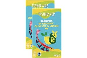 Fish 4 Ever | Whole Sardines in Organic Olive Oil & Lemon - Sustainably Fished. Tin Canned Food Rich in Omega-3, Ready Seasoned, Great for Lunch Meals |120g (Pack of 2)