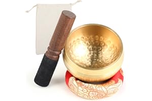 KITDAHOM Cuenco Tibetano - Cuencos Tibetanos, 8 cm de Diámetro, con Mazo de Madera, Base y Bolsa de Tela, para Mindfulness, Meditación, Alivio del Estrés, Sanación y Yoga