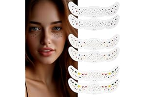 AOOWU Tatuajes de Pecas con Purpurina, 6 Parches de Maquillaje de Pecas Brillantes, Tatuajes Pecas Efímeros Brillos Pegatinas, Pegatinas Cara Brillantes para Fiestas, Festivales, Navidad(Arcoíris)