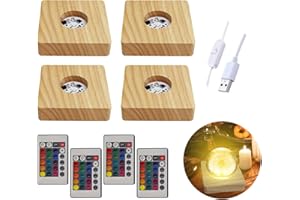 YWNYT Base de visualización de luces LED con control remoto, 16 colores redondos/cuadrados, base iluminada de madera para arte de resina de cristal 3D (cuadrado de 8 cm)