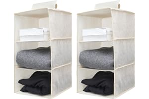 Minnhua 2 Pièces Étagère Suspendue Penderie, Rangement Suspendu avec 3 Compartiments, Rangement Porte à Suspendre, Etagere Placard pour Chambre d'enfant, Salle de Bain, Cuisine (Beige)