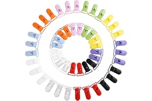 LIHAO T-shape Plastic Pacifier Clips Suspender Clips Holders for Baby Placifier and Toys - Pack of 50pcs, 10 Colors