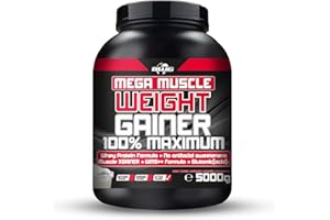 BODYWORLDGROUP BWG Mega Muscle Weight Gainer 100% Maximum - perfekt für HardGainer und Massephasen – Kraftaufbau - Mega Cookies & Cream - Dose mit Dosierlöffel - (1x 5000g Dose)