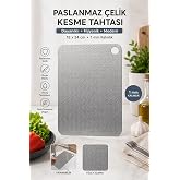 Paslanmaz &Ccedil;elik Kesme Tahtası Y&uuml;zey Işlemeli 1mm Kalınlık, 18x24 cm Yıkanabilir, Gıda Temasına Uygun