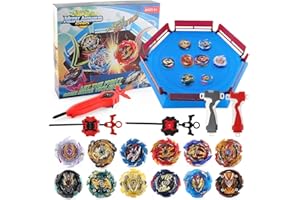 TuKIIE Bey Battle Top Arène Set pour Enfants, 12 Toupie Burst Turbo et 3 Lanceurs, Toupie pour Enfants, Jouets Arena pour Garçons et Filles de Plus de 6 Ans