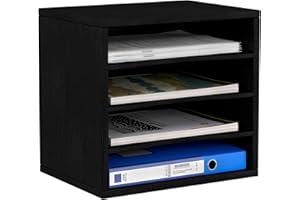 EasyPAG Organizer na Biurko A4 4 Przedziały Drewno,Taca na Czasopisma,Półka na Listy,Stojak na Dokumenty do Domu & Biura,Czarny