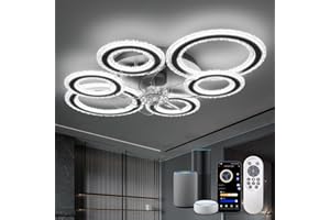 ycwdcz Lampadario con Ventilatore da Soffitto Intelligente, Plafoniera Dimmerabile con Ventola, Controllo Vocale Alexa e App via Bluetooth (Senza WiFi), Design Moderno 6 Anelli con Telecomando, Nero