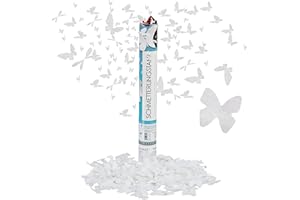 Relaxdays Lanceur de confettis Papillon, Lot de 10, Party Popper Papillons 40 cm, Mariage fiançailles cotillons, Blanc