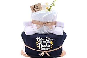 ‎TREND MAMA KEIN STREICHELZOO Trend Mama | Windeltorte | navy blau | Spruch wählbar | Lätzchen, Kuschelsocken |Geschenk Geburt (Design| Meine Eltern sind jetzt auch Nachts erreichbar)