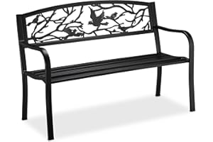 Relaxdays Banco Jardín, Adornos Pájaros, 2 Personas, Asiento Vintage, Balcón y Terraza, Acero, 87x127x57 cm, Romántico