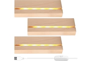KOIROI 3 Stück LED Lichter Display Basis, LED Lichtsockel, LED Sockel für Acrylglas, Rechteckige LED Holzaufsteller, Desktop LED Leuchten Sockel, LED Sockel für Acrylglas Spaneel Tischdisplay