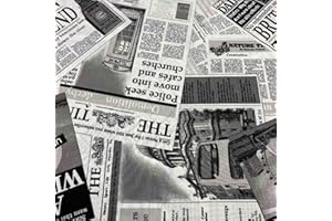 Kt KILOtela - Tessuto Canvas Stampato, Rivestire, Foderare, Divani, Tavolo, Sedia, Letto, Tende, Cuscini, Borse, Portafogli, 100 cm Lunghezza x 280 cm Altezza, Giornale, Bianco, Nero - 1 Metro