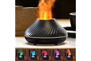 Gzvxuny Difusor de aceites Esenciales, difusor Ambiente con Efecto Llama, humidificador Ambiente silencioso con 7 Luces LED de Color, difusores de Aceite Esencial, Apagado automático sin Agua