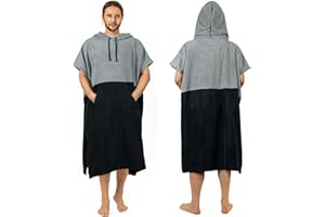 Zingtto Surf-Poncho, Extra Großer, Dicker Handtuch-Poncho für Männer und Frauen mit Kapuzentasche zum Schwimmen am Strand, 47''x37'', Schwarzgrau