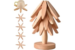 OFCTE Beech Wood Tree Shape Trivets - 4 Wooden Trivets + 1 Stand Stored Like a Christmas Tree
