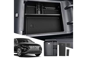 SXCY per Hyundai Tucson NX4 2022 2023 2024 Portaoggetti Bracciolo, Contenitore Centrale Organizer Scatola di Immagazzinaggio con tappetino antiscivolo Accessori Tucson NX4 (Nero)