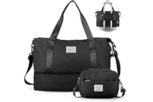 WEPLAN Sac de Sport pour Femme, Sac de Sport avec Port de Charge USB, Sac de Voyage avec Poche Humide et Compartiment à Chaussures pour Femme, Sac de Sport avec Trousse de Toilette,Noir