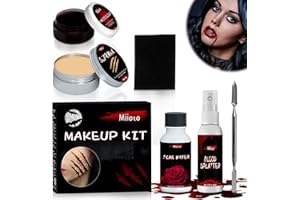 MIIOTO Halloween Makeup, Special Effects Makeup Kit, Halloween Fake Scars Wounds for Vampire & Zombie Festival（Scars Wax+Spatula + Black Stipple Sponge + Fake Blood）