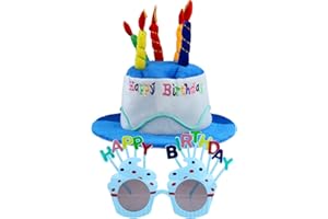 GRTLPOK Happy Birthday Geburtstagshut,Partyhüte Erwachsene Geburtstagshut mit Geburtstagsbrille Plüsch Partyhut Erwachsene Geburtstagshut für Geburtstagsfeier Gläser für Mädchen Junge Partydekoration blue