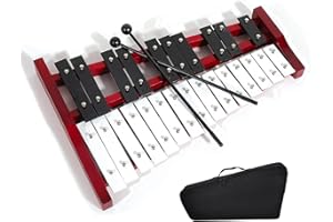 BONJUME 25 Note Di Carillon Xilofono, con Tasti In Metallo E Base In Legno, Percussioni A Mano, con 2 Bacchette, Portatile, Strumento A Percussione, Strumento Musicale Per Ragazzi E Adulti