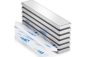 Grtard 6 Pack Strong Magnet, Bar Magnets, Neodymium Magnetic Bar, 60 x 10 x 3 mm Strong Flat Rare Earth Magnets, Powerful Whiteboard Magnet Strips with 6 Pcs Double-sided Adhesive for Multi-Use