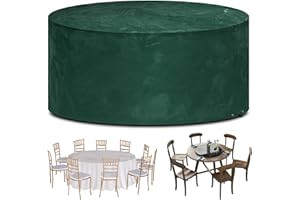 Funshot Round Garden Furniture Covers Waterproof, Ø250x90cm, Outdoor Table Cover Round Patio Table and Chairs Cover, Windproof, Anti-UV, Outdoor Furniture Cover Circular, Green