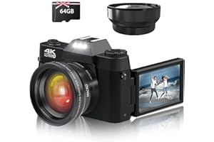 Fine Life Pro Cámara digital 16X zoom 48MP cámara de fotos con gran angular+lente macro 64G TF tarjeta 3.0' cámara compacta 180grados flip screm,WiFi Vlogging Digital Cámara para principiantes(negro)