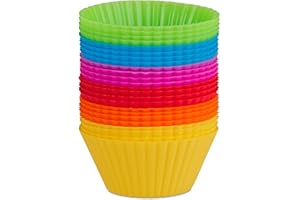 Relaxdays 10022778 Muffin 24x Moules de Cuisson en Silicone Cupcake Réutilisables Anti-adhésif, coloré, Bunt, 9 x 7 x 7 cm ; 721 g