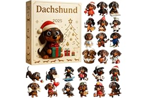 KAXENIG Calendrier De L'avent Teckel 2025, Calendrier De Compte À Rebours De Noël 24 Jours, Charmes Chien 2D Acryliqe Plat, Pour Enfant Adultes Ados Family