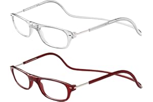 ‎TBOC TBOC Pack: Lesebrille Lesehilfe für Herren Damen – (Zwei Einheiten) Dioptrien +2.50 Transparent und Bordeaux Fassung Stärke PC Handy Faltbar Frau Mann Magnet Clip Alterssichtigkeit Presbyopie