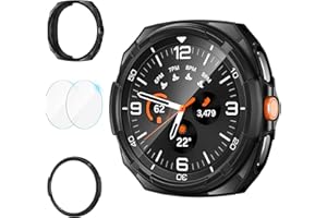 Kamita 3 in 1 Protective Case Compatible with Samsung Galaxy Watch 8 Classic 46mm, Soft TPU Bumper Cases+Bezel Frame Cover+2 Tempered Glass Screen Protector Film for Galaxy Watch8 Classic 46 (Black)