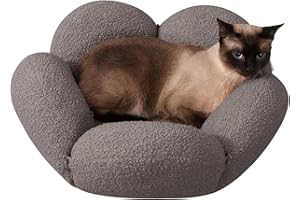 COZY KISS Katzenbett mit Blumendesign, weiche Matte, rundes Haustierbett, waschbar, wendbar, 58,4 x 58,4 x 20,3 cm, Grau