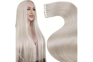 LaaVoo Extension de Cheveux Adhesive Blond Platine Tape in Hair Extensions Cheveux Humains Extension Adhesive Blond Platine 60CM/50G #60