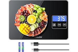 CHICLEW Wiederaufladbare Digitale Küchenwaage, 15KG Elektronische Waage Küche mit 5 Umschaltbaren Einheiten & Großer Plattform aus Gehärtetem Glas, Wasserdichte Essenswaage, Haushaltswaage, 24*16*2cm