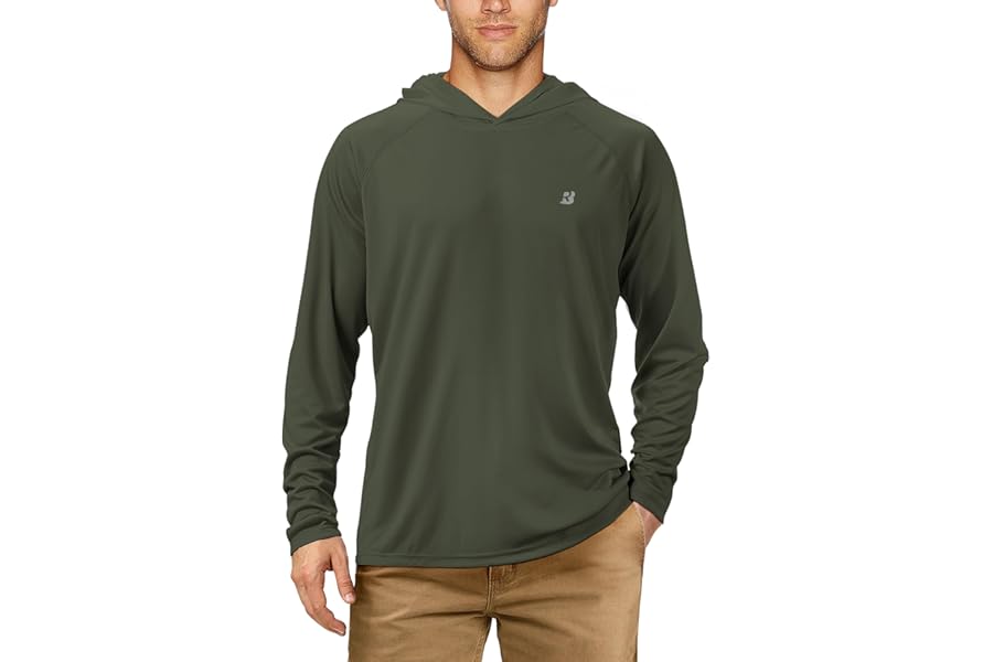 Roadbox Men's Sun Protection Swim Hoodie Long Sleeve, Quick Dry Fishing Shirts Lightweight, UV Breathable Running Tops