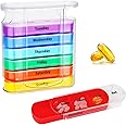 Pill Organiser 7 Day Pill Box 4 Times a Day - Weekly Tablet Organiser with 28 Compartments for Vitamin Medicines Supplements, Portable Medicine Storage Box Pill Case for Elderly Men Women Rainbow