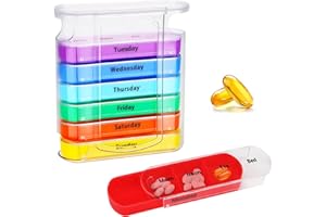 YIROCHAN Pill Organiser 7 Day Pill Box 4 Times a Day - Weekly Tablet Organiser with 28 Compartments for Vitamin Medicines Supplements, Portable Medicine Storage Box Pill Case for Elderly Men Women Rainbow