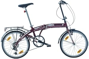 MULTIBRAND DISTRIBUTION Multibrand Folding 20 pouces, Vélo pliant moderne, 6 vitesses, frein V-brake, Garde-boue, Sonnette, Porte-vélos, pour adultes et adolescents, convient de 155 cm à 185 cm