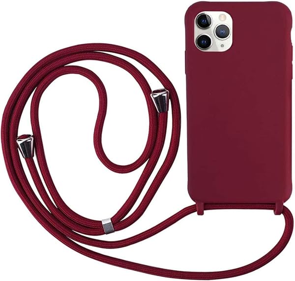 Ququcheng Cover Compatible with iPhone 12/12 Pro (6.1 inches), Mobile Phone Case with Lanyard TPU Silicone Rope Bumper Case for iPhone 12/12 Pro (6.1 Inches) Case-Red - 1