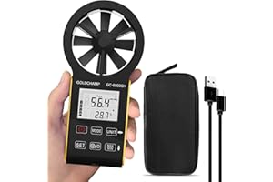 Digital Anemometer, CFM Rechargeable & Waterproof Anemometer Measures Wind Speed(0.3~30m/s), Air Volume(0-999900 ft3/min) with Touch Screen, Backlight Display for HVAC, Shooting, GOLDCHAMP