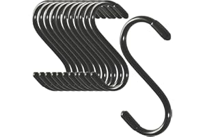 Cozihom S-Haken, 7,6 cm, strapazierfähig, vinylbeschichtet, gummierte S-Haken, extra dick, rutschfest, Metall, S-Aufhänger für Schrank, Garten, Garage, Küche, zum Aufhängen, Schwarz, 12 Stück