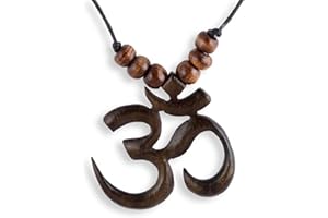Island Piercings Om Hindhu Wooden Necklace Amulet Pendant Adjustable Length N295, Wood, No Gemstone