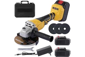 Geevorks Amoladora Angular de Batería de 125mm,21V Amoladora Angular sin Cable,9000rpm Motor Sin Escobillas, 4 Velocidades Regulables,2 Baterías,Empuñadura Auxiliar para Cortar, Moler