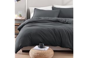 LANE LINEN 4-Piece Double Bedding Set - Pre-Washed Microfiber Duvet Cover, Fitted Sheet, and Pillowcase – Cozy and Durable (Charcoal)