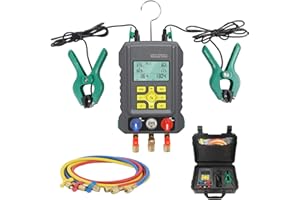 CMTOOL AC Gauges Digital HVAC Manifold Gauge Set for 93 Refrigerants AC Pressure Gauge Set R134A R22 R12 R410A R1234YF Home Car Automotive Refrigerant Recharge Kit Refrigeration Hoses with Low Loss Fittings