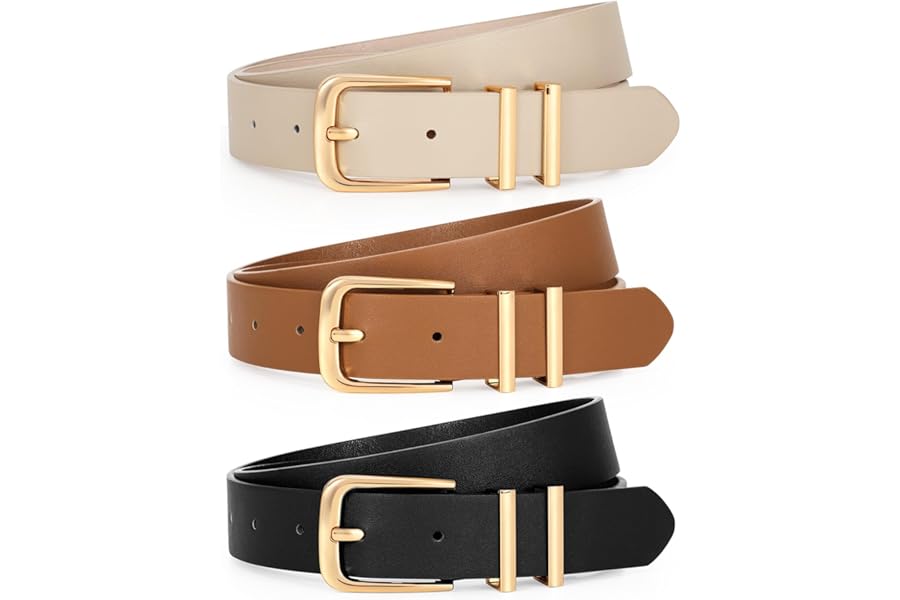WERFORU 3 Pack Women's Leather Belts for Jeans Dresses Fashion Ladies Gold/Sliver Buckle Leather Belts