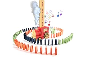 BARVERE Dampfzug Spielzeug, Domino Zug Spielzeug mit Lichtern und Klang, 80 Pcs Dominosteine, Domino Train für Mädchen und Jungen ab 2 Jahren, Automatische Platzierung von Domino Express -Rot